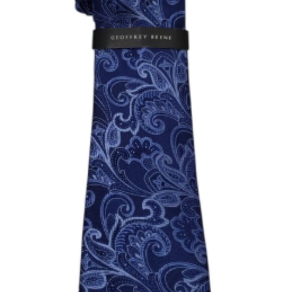 New Geoffrey Beene Dark Blue Light Blue Paisley Tie Silk - Picture 14 of 14